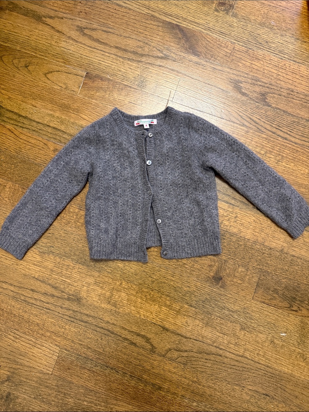 Bonpoint Gray Cropped Wool Button-Front Cardigan